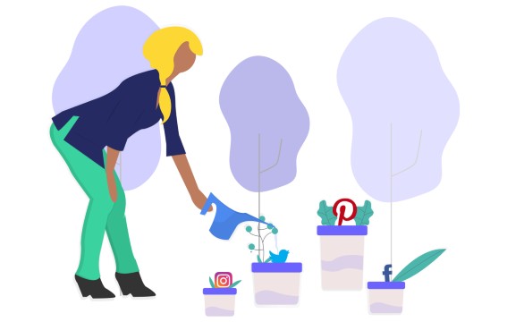mulher regando um jardim que cresce redes sociais